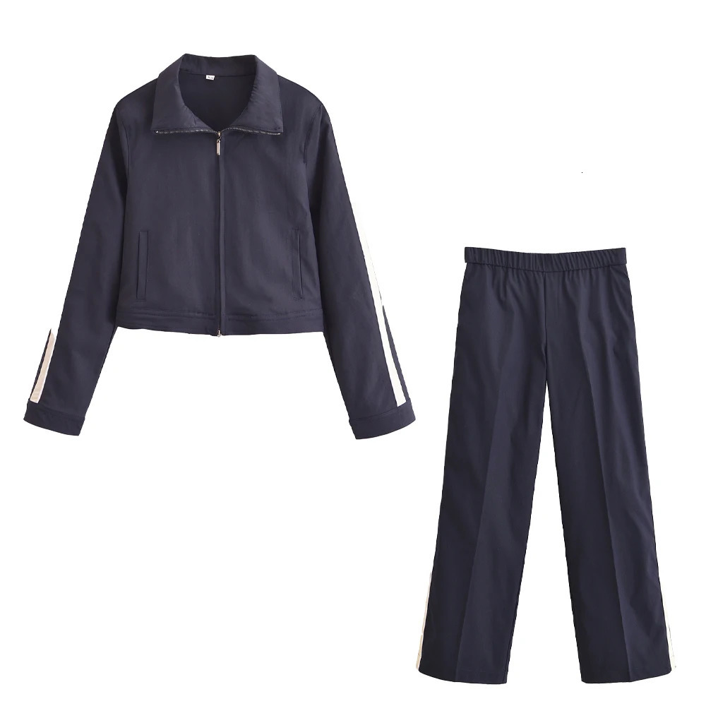 UNIZERA side striped belt decoration long sleeved jacket trousers autumn and winter product set for women 250226