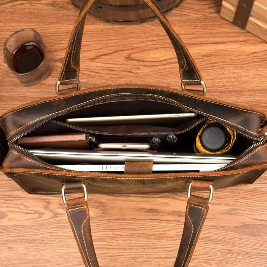 Ship from US Genuine Leather Messenger Bag for Men Women Business Travel Anti Theft Waterproof Portable Briefcase 250227FBB