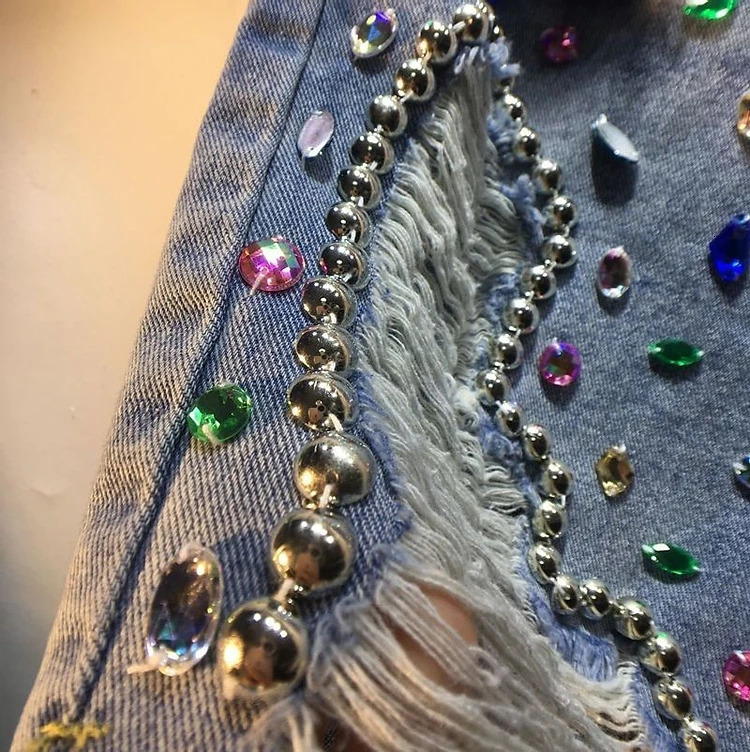 Diamond Beaded Denim Knee Length pants Woman Summer Loose High Waist Slimming mid-pants Jeans women 250227