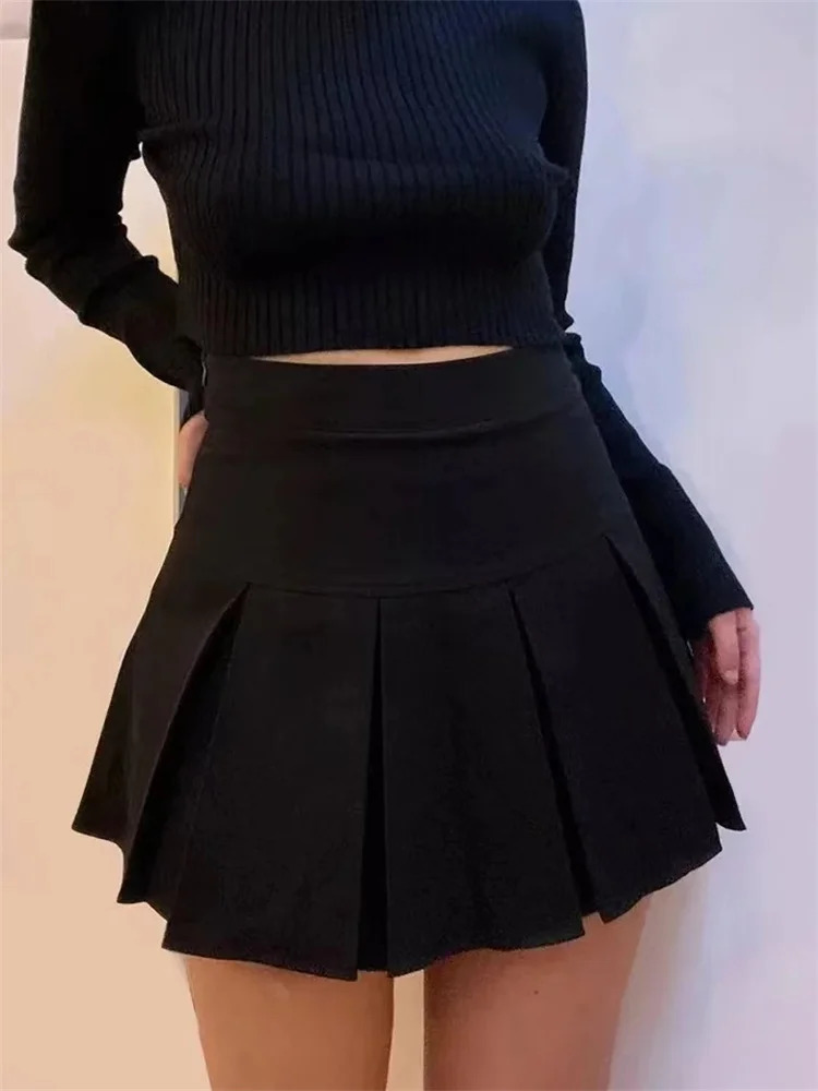 Vintage Gray Pleated Skirt Women Kawaii High Waist Mini Skirts Korean Fashion School Uniform Harajuku Streetwear Spring 250227