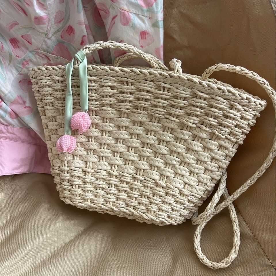 Small Fresh Woven Bag for Women 2025 New Summer Handheld Vegetable Basket Beach Bag Large Capacity Single Shoulder Bucket Bag