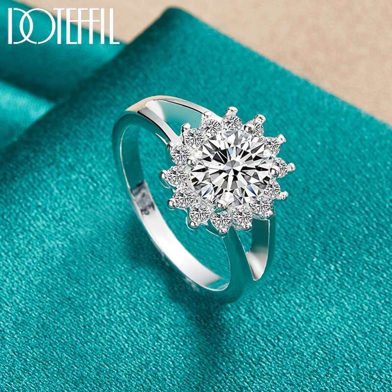 DOTEFFIL Sterg Sier Crystal AAA Zircon Sun Ring For Women Fashion Wedding Engagement Party Gift Charm Jewelry
