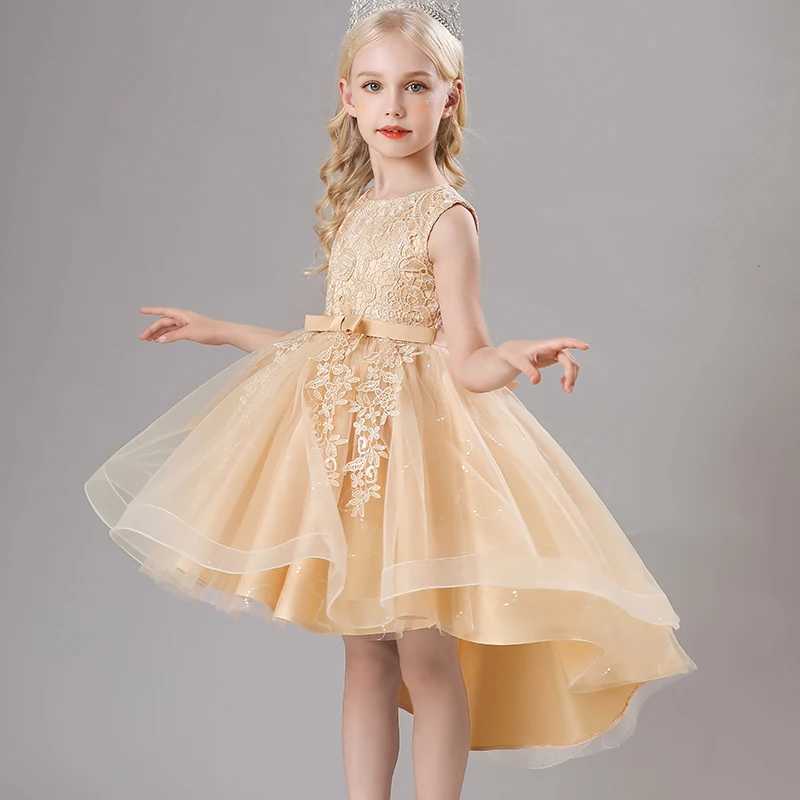 Girl's Dresses Girls Princess dress Birthday Party Piano costume Summer style Lace Sweep train Dress Y250227URTT