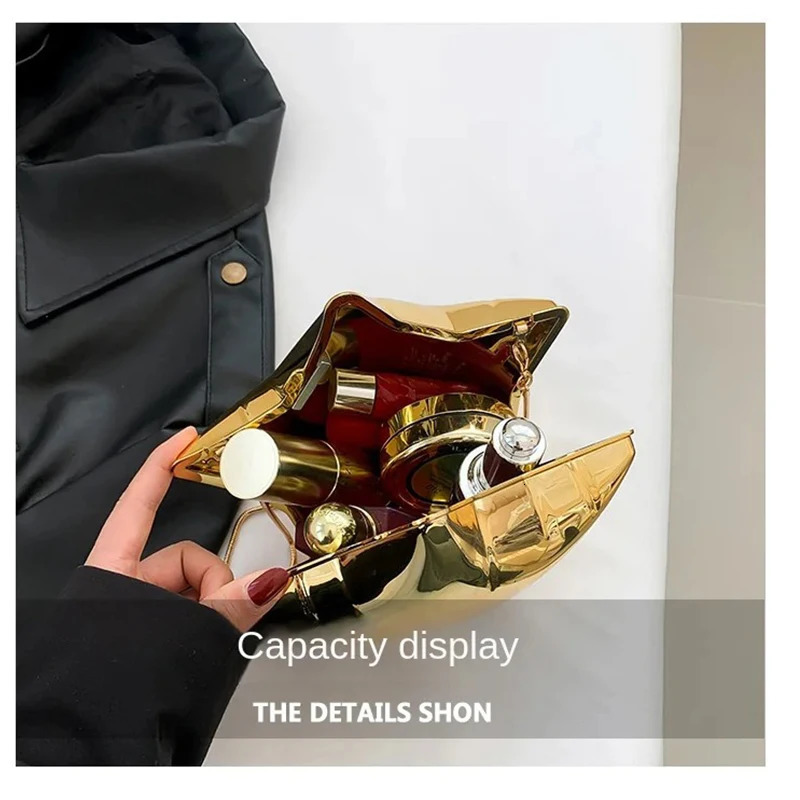 Nice n Gold And Silver Chain Womens Evening Bags Bright Face Five Pointed Star Shoulder bag Funny Party Bag 250226