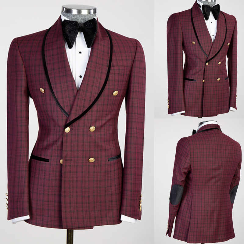 Vintage Wedding Tuxedos Check Double Bre Men Suits Shawl Lapel 1 Piece Set Jacket Business Blazers Customized High Quality