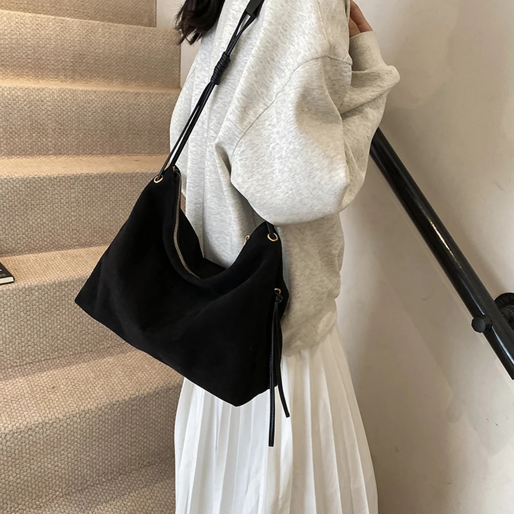 Ship from US Women Suede Shoulder Bag Adjustable Strap Messenger with Zipper Trendy Retro Handbag for Work Travel 250227FBB