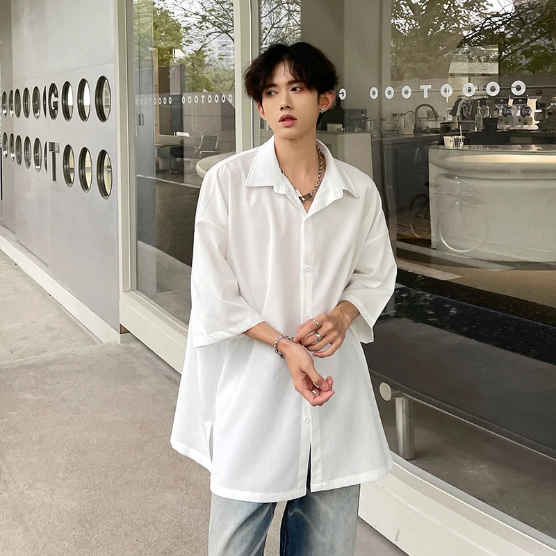 Summer Short Sleeved Shirt Men Oversized Casual Shirt Men Streetwear Korean Loose White Shirts Mens Formal Dress Shirt M-3XL 250224