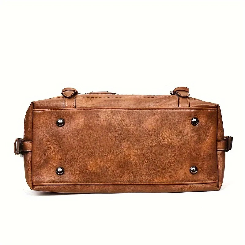 Ship from US Retro PU leather handbag fashionable Boston shoulder bag daily simple cross body 250227FBB