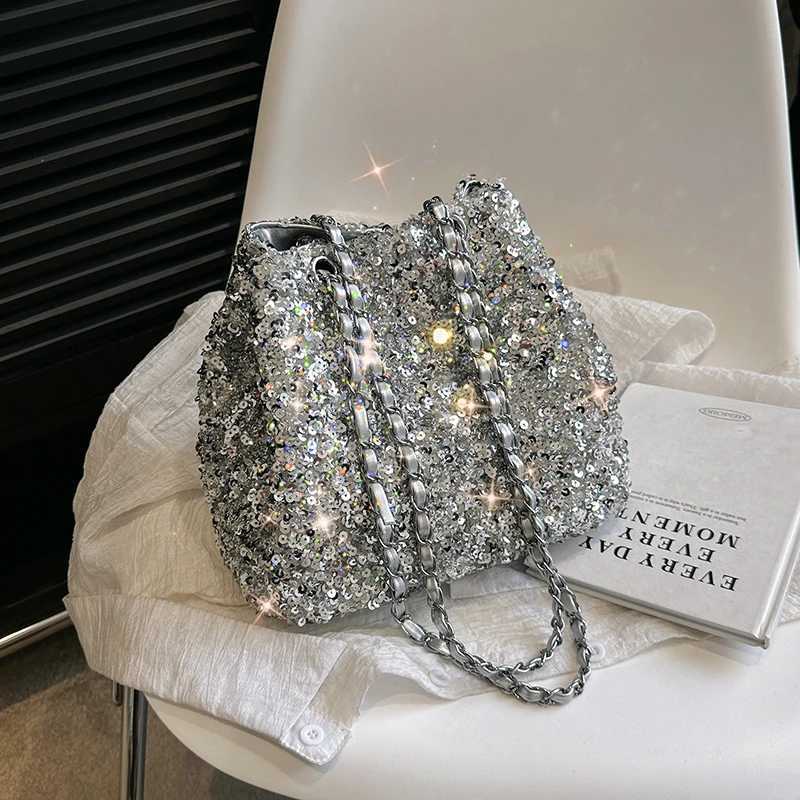 New Arrival Sparkling sequin bucket shoulder bag luxury large capacity fresh womens cross body bag fashion edition hot T250227