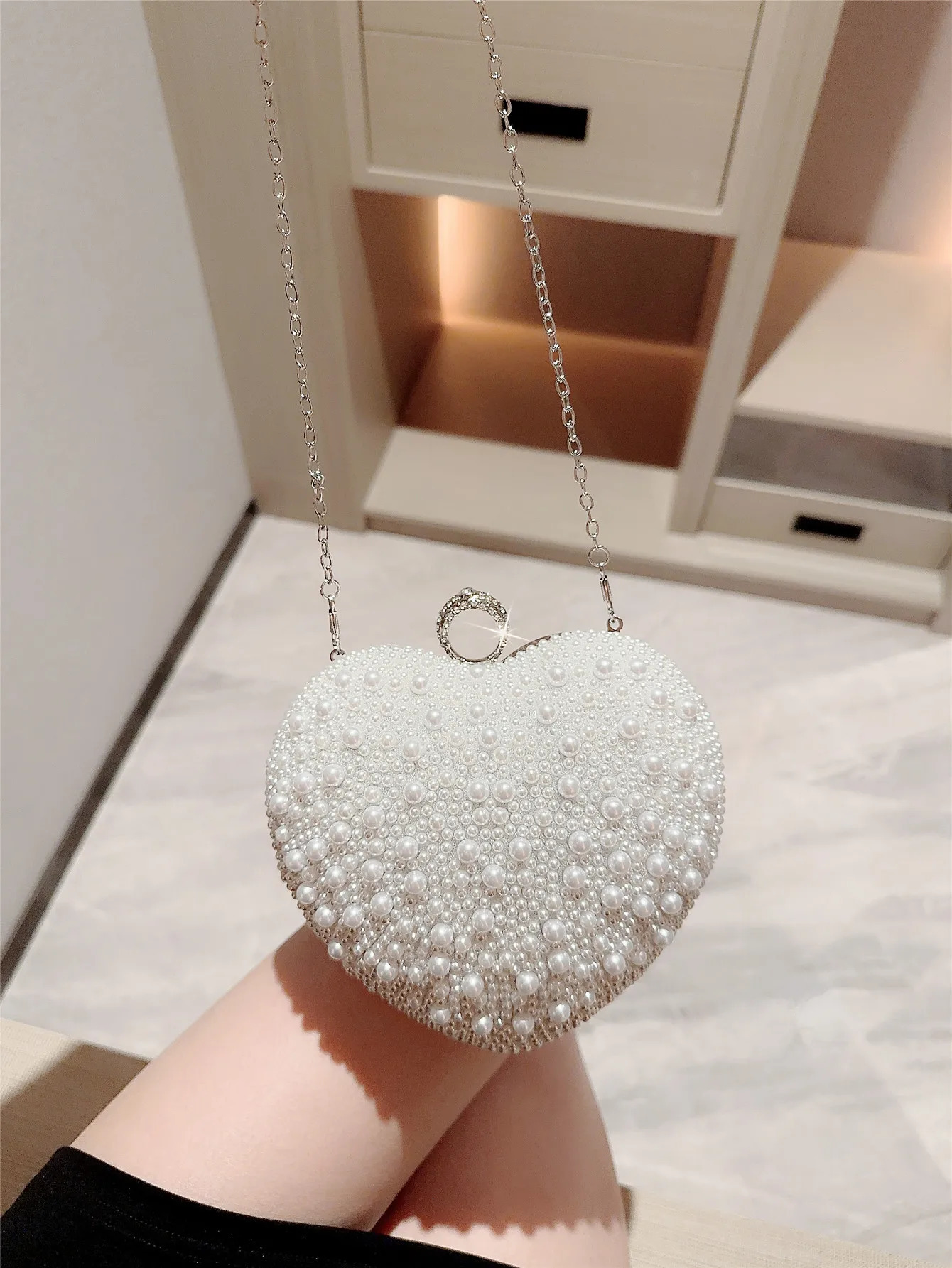 Pearl Evening Bag Love Clutch Chain Matching Cheongsam Party Banquet Wedding Dress 250226