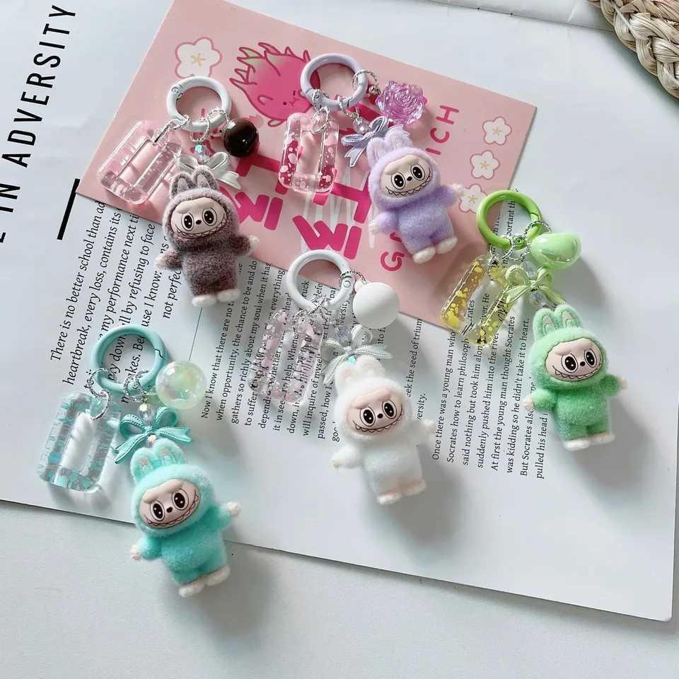 Flocking Labubu student backpack keychain pendant Free shipping