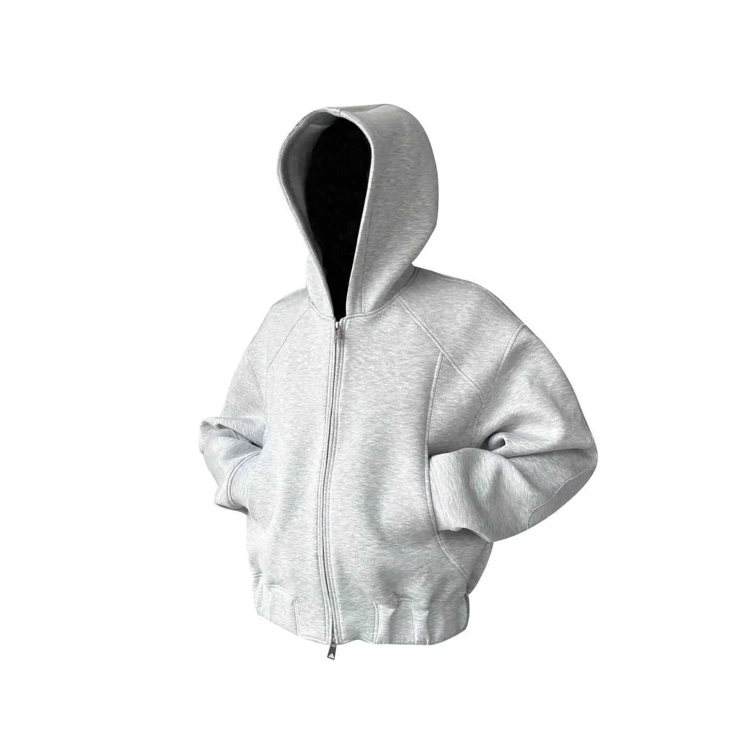 American split sweatshirt chic trendy layered space cotton boxy short y2k wide hooded silhouette tailored sweatshirt jacket X250227