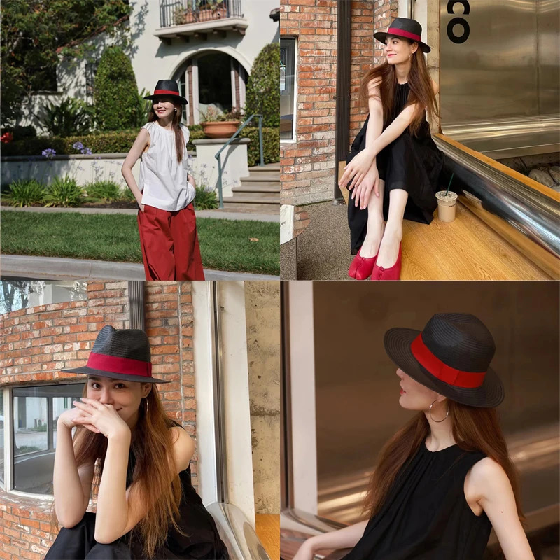 Large Size 56-58 59-60cm Natural Panama Straw Hat Summer Men Women Wide Brim Beach UV Protection Fedora Sun Hat Wholesale 250218