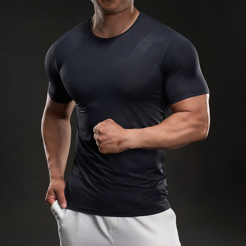 Designer Sexy Trend 2025 Summer Sports Elastic Round Neck Men's Fitness And Leisure Ice Silk Short Sleeved T-shirt