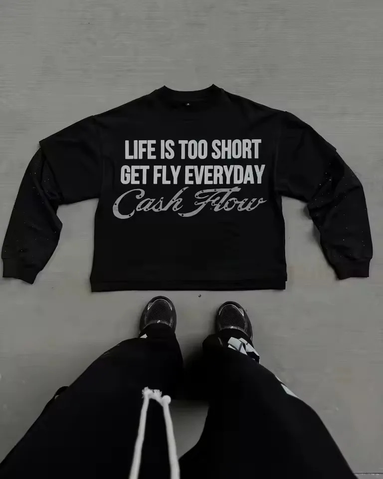Streetwear Double Layer Long Sleeve Round Neck Pullover Y2k Clothes Hip Hop Goth Diamond Letter Print Leisure Sweatshirt 250226