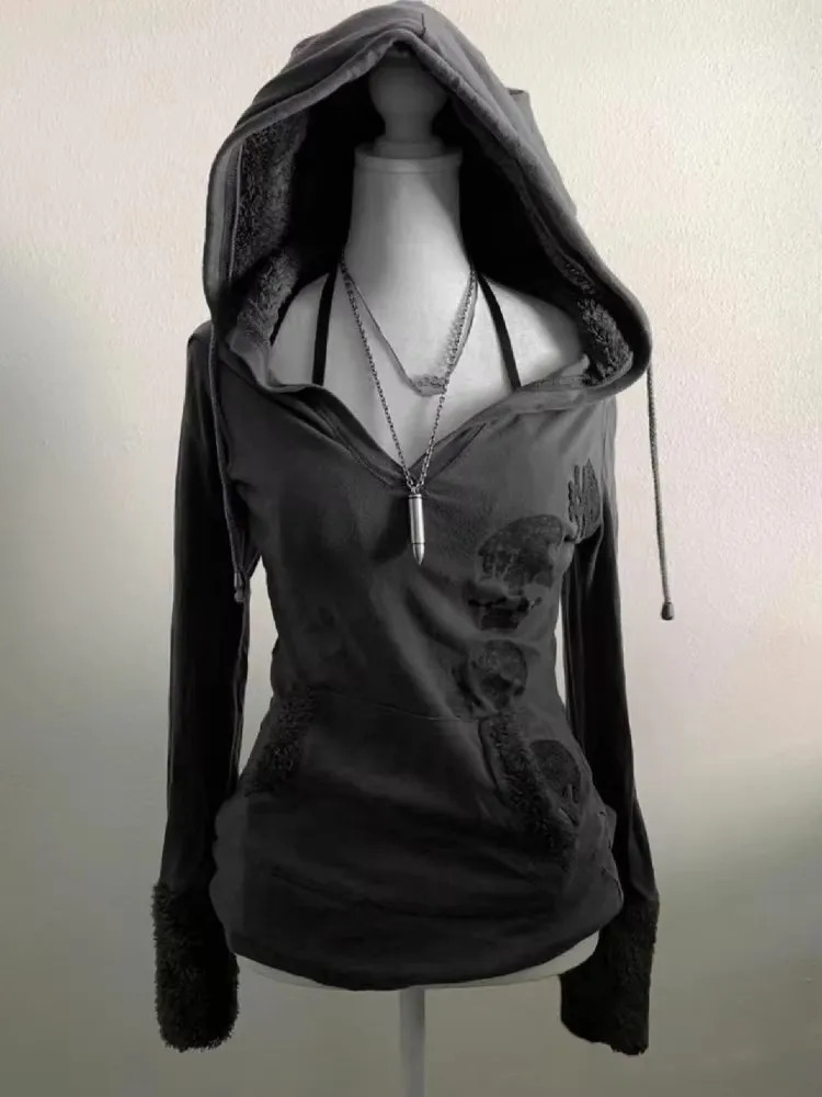 American Style Casual Fashion Womens Pullovers Hoodie Retro Aesthetic Trend Sweatshirts Y2k Hip Hop Sportswear Hoodies 250226