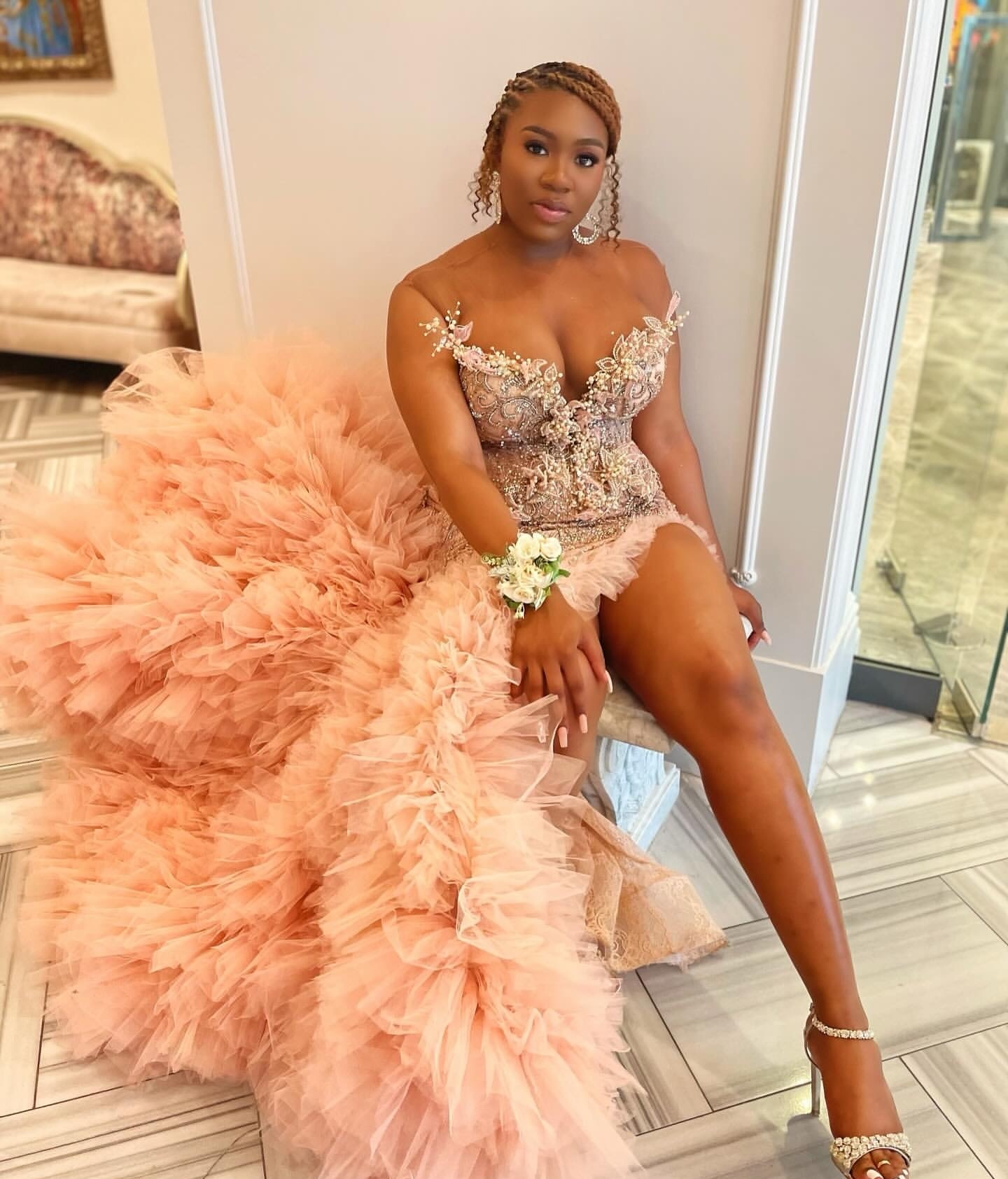 Ebi Aso Mermaid Pink Prom Dresses Illusion Lace Beaded Rals Evening Formal Party Second Birthday Engagement Gowns Plus Size Dress For Special