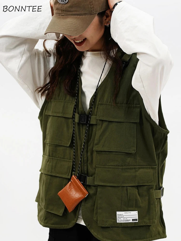 Techwear Vests Women Vintage Spring Autumn Coat ned Couples Allmatch Sleeveless Outwear Japanese Harajuku Aesthetic Ins 250226