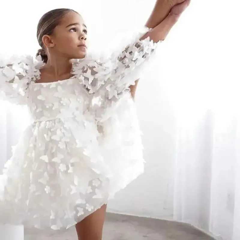 Girl's Dresses Fashion Baby Girl Dress Butterfly Puff Sleeve Childrens Chiffon Princess Dress Vestido Pageant Birthday Party A3743 Y250227AJG4