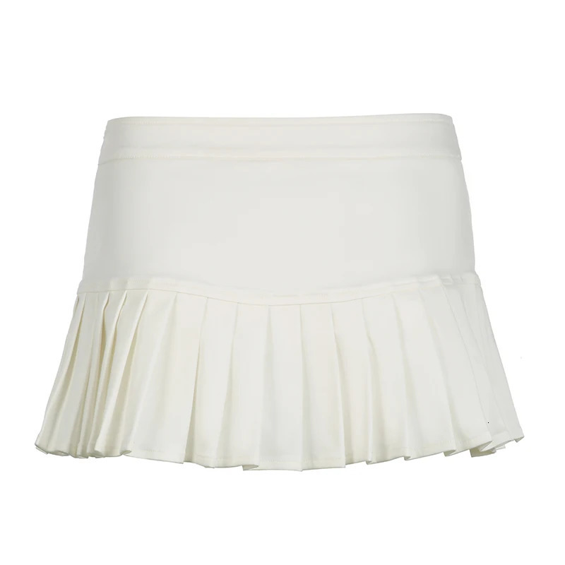 HEYounGIRL Women Street Casual White Pleated Skirt Basic Folds Low Waist Cute Sexy Miniskrit with Shorts Under Preppy Style 250226