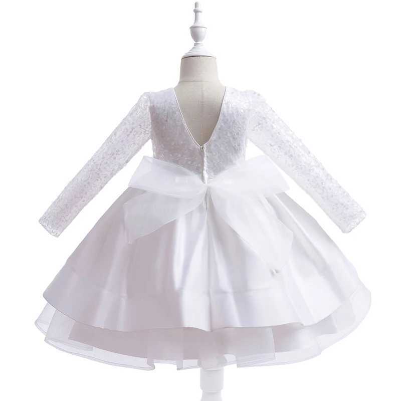 Girl's Dresses Summer Long Sleeve White Party Dress For Girl Children Lace Princess Dresses Girls Clothes Bridesmaid Wedding Birthday Gown Y25022
