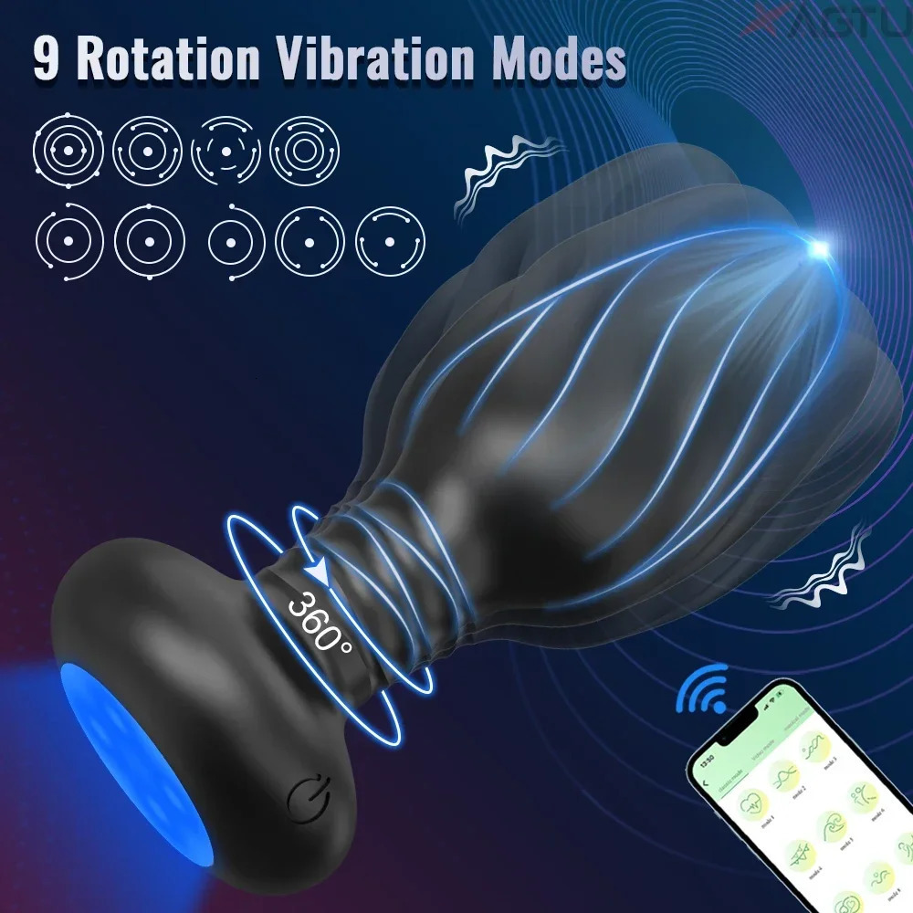 APP Control Rotation Butt Plug for Men Women Wiggle Anal Vibrator Gay Anal Plug with LED Adult Sex Toy for Couples Sex Supplies 250320