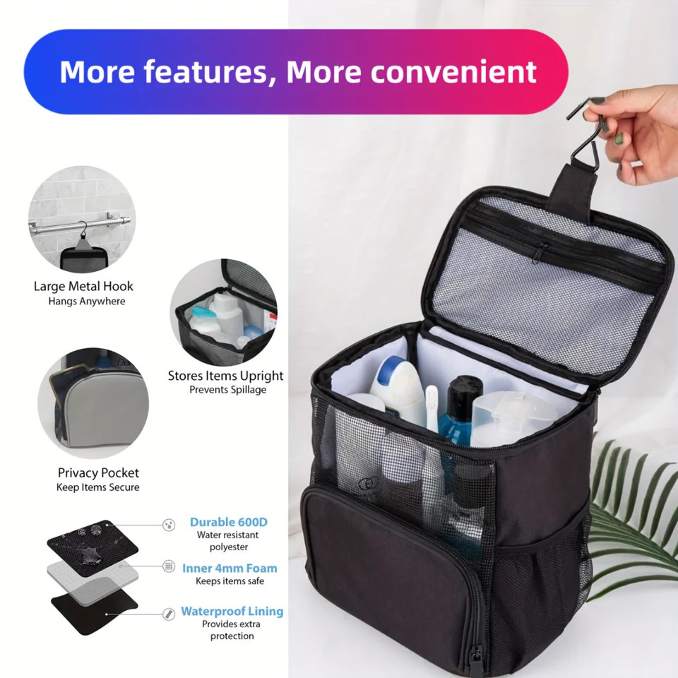 Ship from US Portable Large Capacity Toiletry Bag With Metal Hook Travel Breathable Mesh Hanging Cosmetics 250227FBB