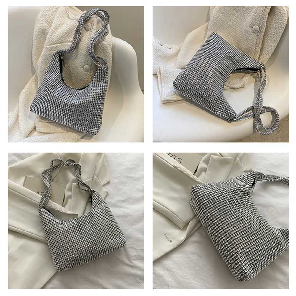 New Arrival Fashion Silver Shiny Shoulder Bag Full Rhinestone Underarm Bag Wedding Dinner Party Evening Clutch Bag Personality Handbag Purse T250227