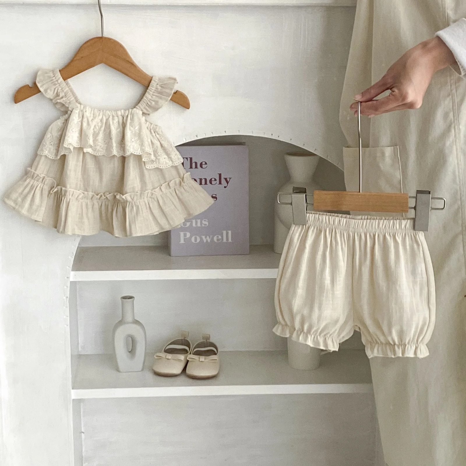 Milancel Summer Baby Clothing Set Sweet Ruffle Sleeves Camisol and Shorts 2-piece Girls Set Solid Color Baby Clothing 250227