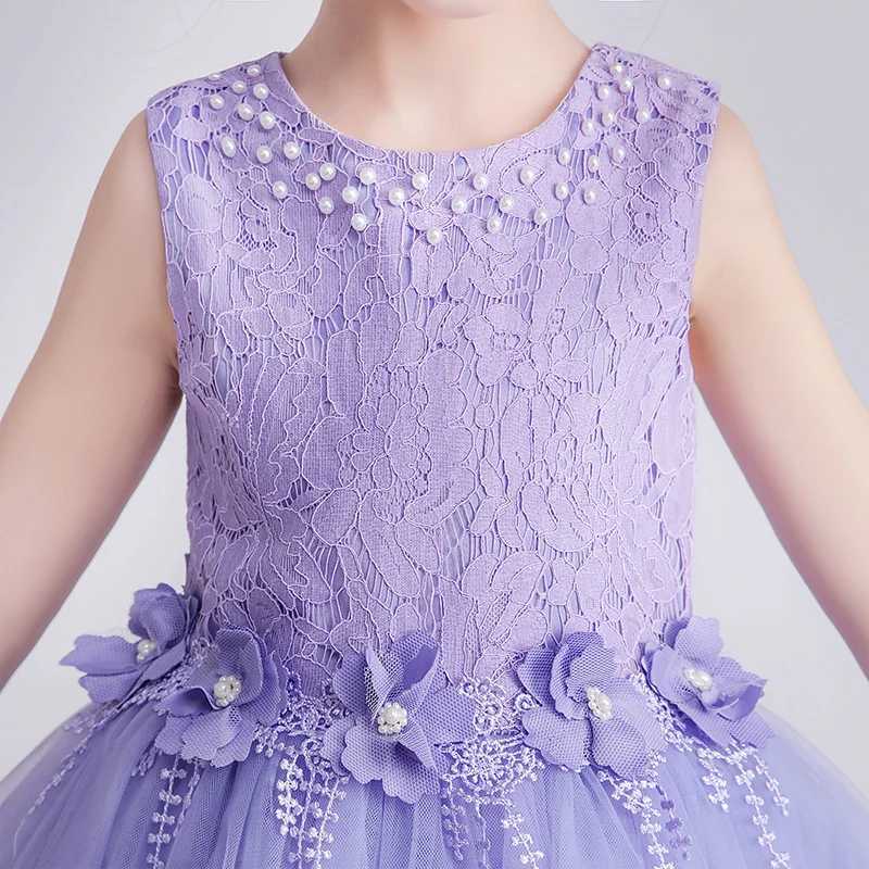 Girl's Dresses Flower Girl Dresses for Kids Weddings Party Princess Bridesmaid Birthday Lace Bow Appliques Teens Children Birthday Ball Gowns Y25