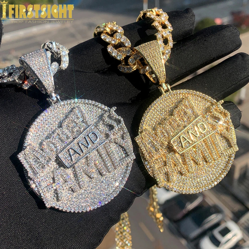 Iced Out Bling Letter Money And Family Pendant Necklace Gold Color Cubic Zirconia Round Dimensional Charm Men Hip Hop Jewelry 250227