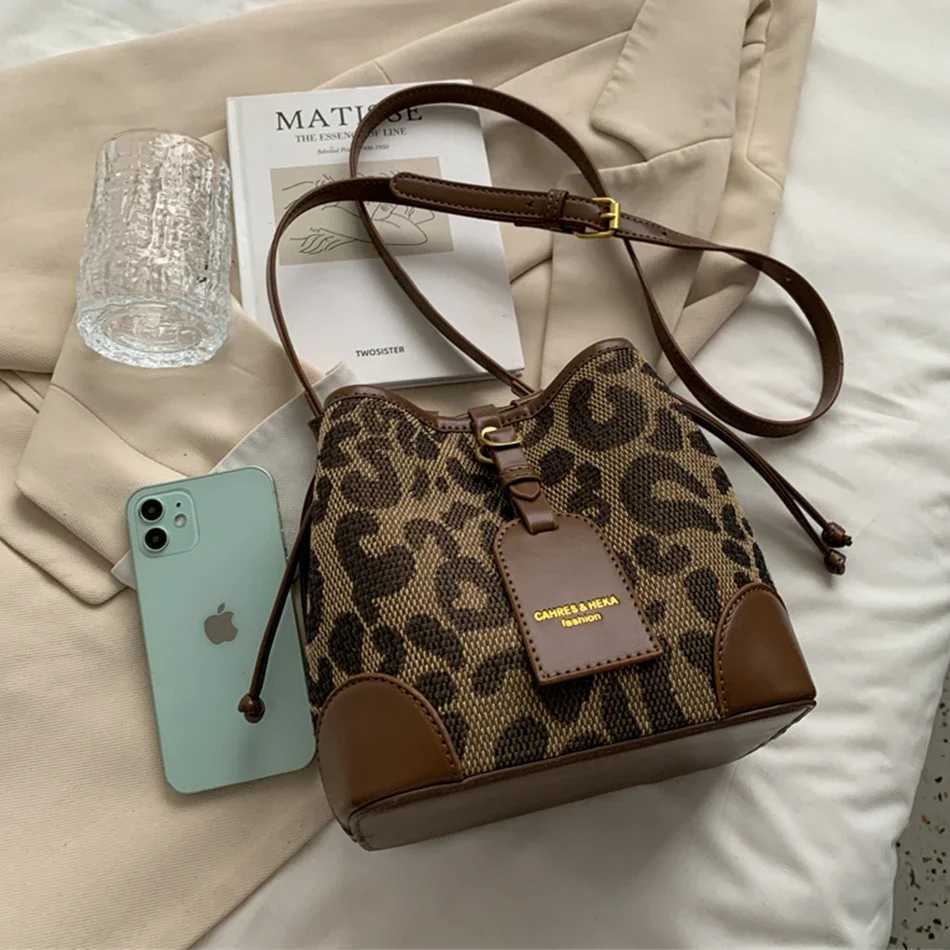 Leopard Small PU Leather Women Bucket Crossbody Bags 2023 Spring Designer Shoulder Bag Luxury Brand Lady Handbag Lady Trend ToteXJ250227
