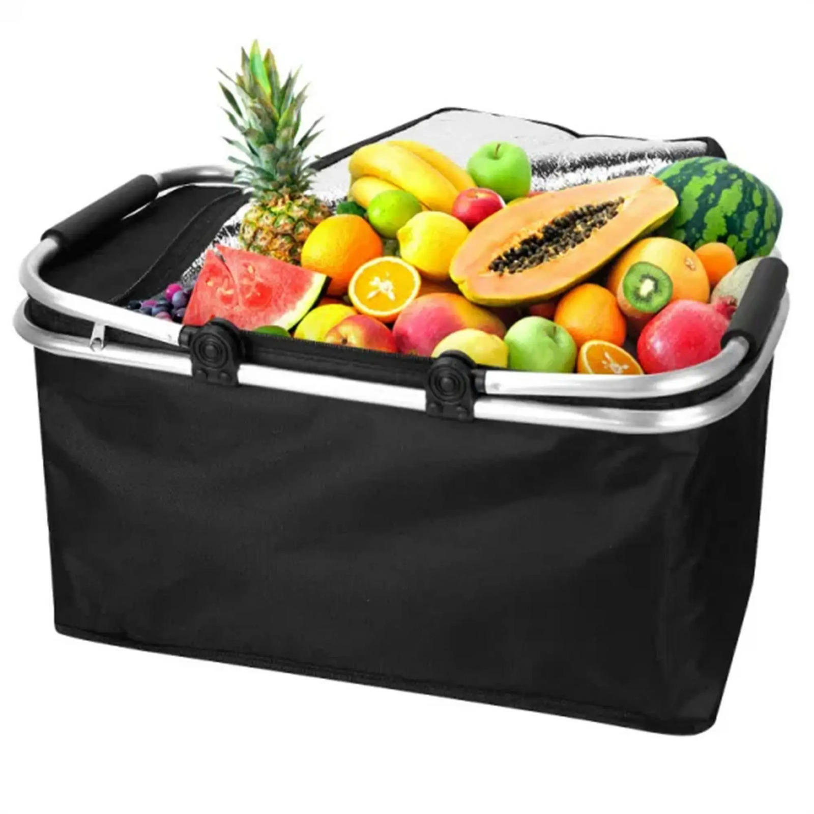 Ship from US Large capacity insulated basket picnic bag foldable shopping preservation lunch Black 250227FBB