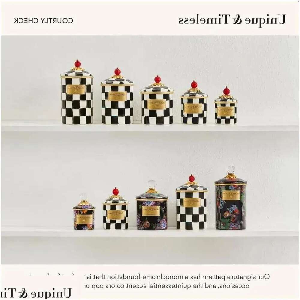 Storage Bottles Jars Courtly Check Enamel Canister Black-And-White Kitchen Container With Lid Mini 240820 Drop Delivery Home Garden Ho Otskb 23 ds