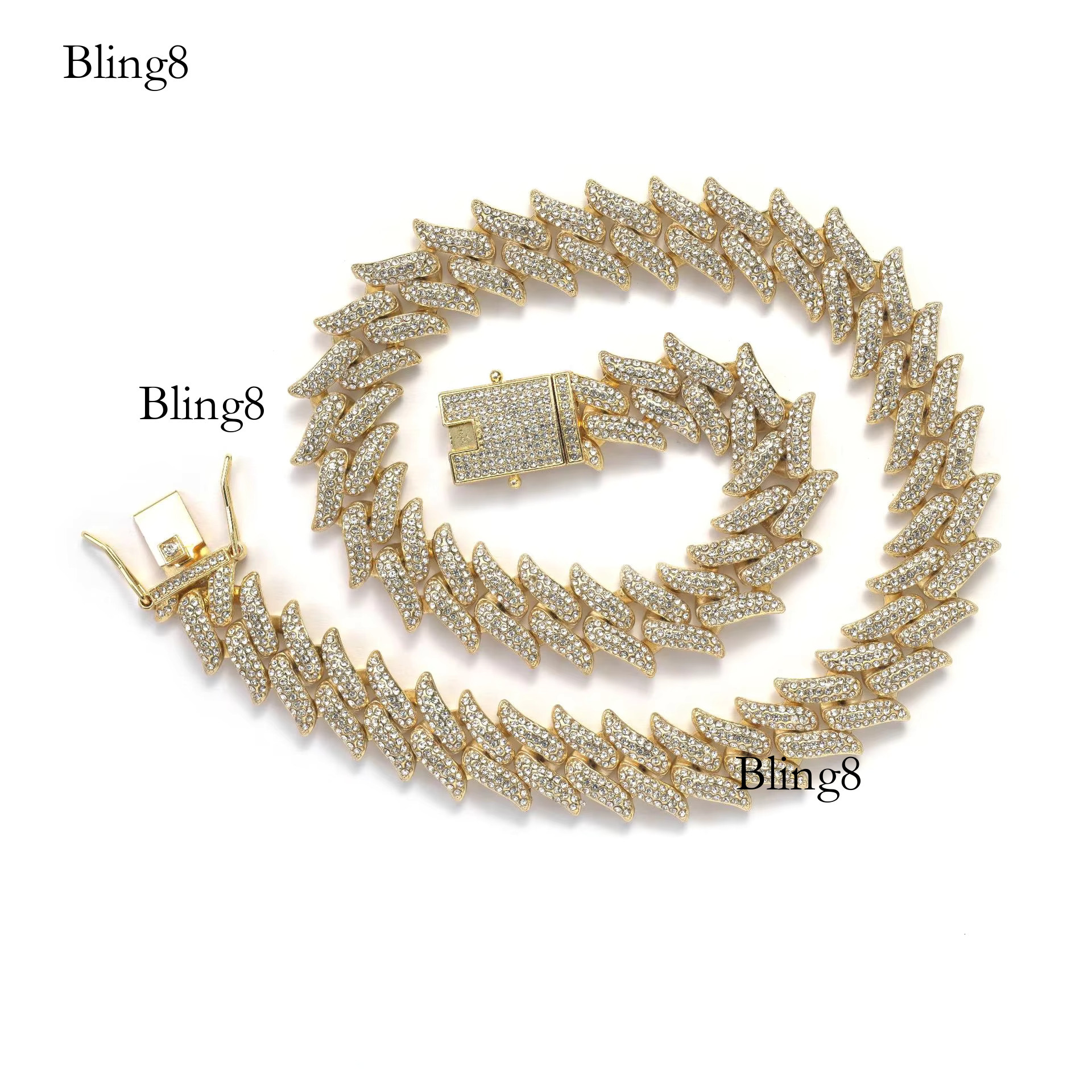 Wholesale HipHop Trendy Vintage Daily Fashion Party 15mm Zircon Dia Iced Out Full Thorns Cuban Necklace Bracelet Set Gift