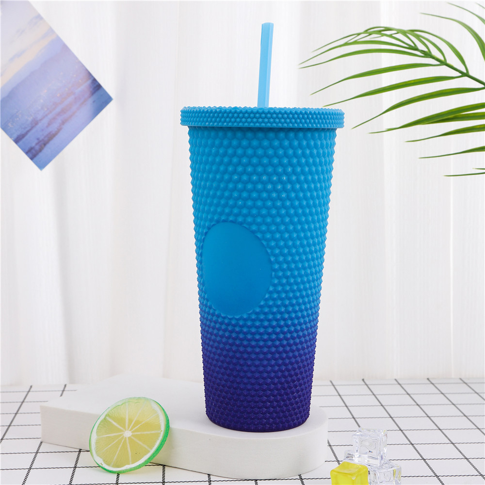 Frosted Lavender Purple Studded Tumbler 710ml Plastic Coffee Cup Durian Cup Diamond Fish Scale Cup