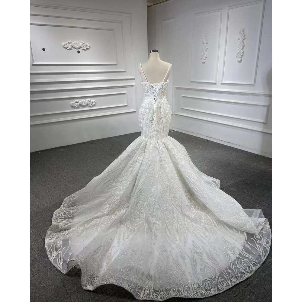 Mermaid Bridal Dress, Spaghetti Lace Bead, Sweetheart Backless, Custom Made, Plus Size