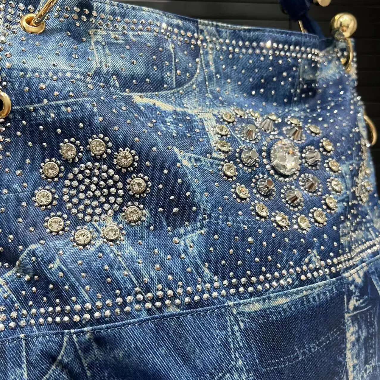 Women's Fashion Denim Shoulder Bag Large Capacity Gradient Dia Bucket Crossbody Handbag