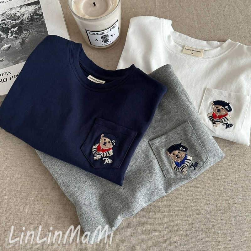 T-shirts Childrens long sleeved t-shirt cartoon teddy bear boys new base shirt Korean version 1-6 baby round neck top Spring new productY250227MXBG