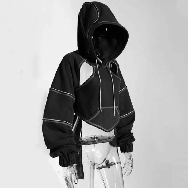 Color Blocking Bright e Decoration Women High Street Hoodies Y2K Clothes Haruku Hollow Out Back Lace-up Long Sleeve Tops