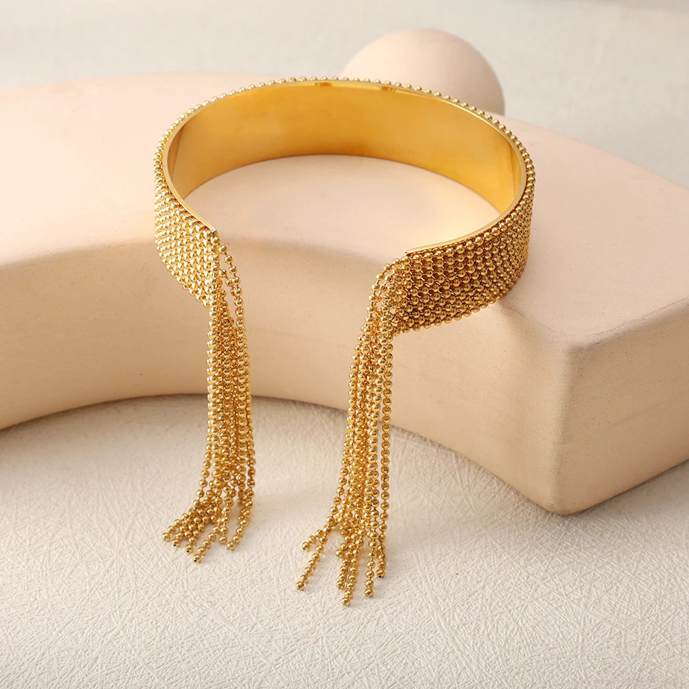 JOVO LOVE Adjustable Steel Beads Fringe Bangle Bracelet for Women Stainless Steel Waterproof Charm Jewelry Daily Accessories 250227