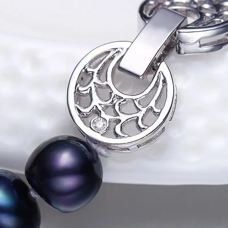 Women Natural Freshwater Pearls Jewelry Necklace 925 Sterling Silver Necklace 7-10mm Black Beads Preal Jewelry Life Tree Buckle 250222