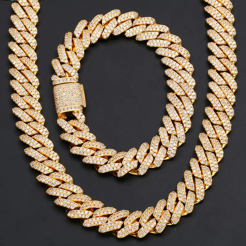 Gold Zirconia Sier Dog Collar Brass with Dias Moissanite Cuban Chain