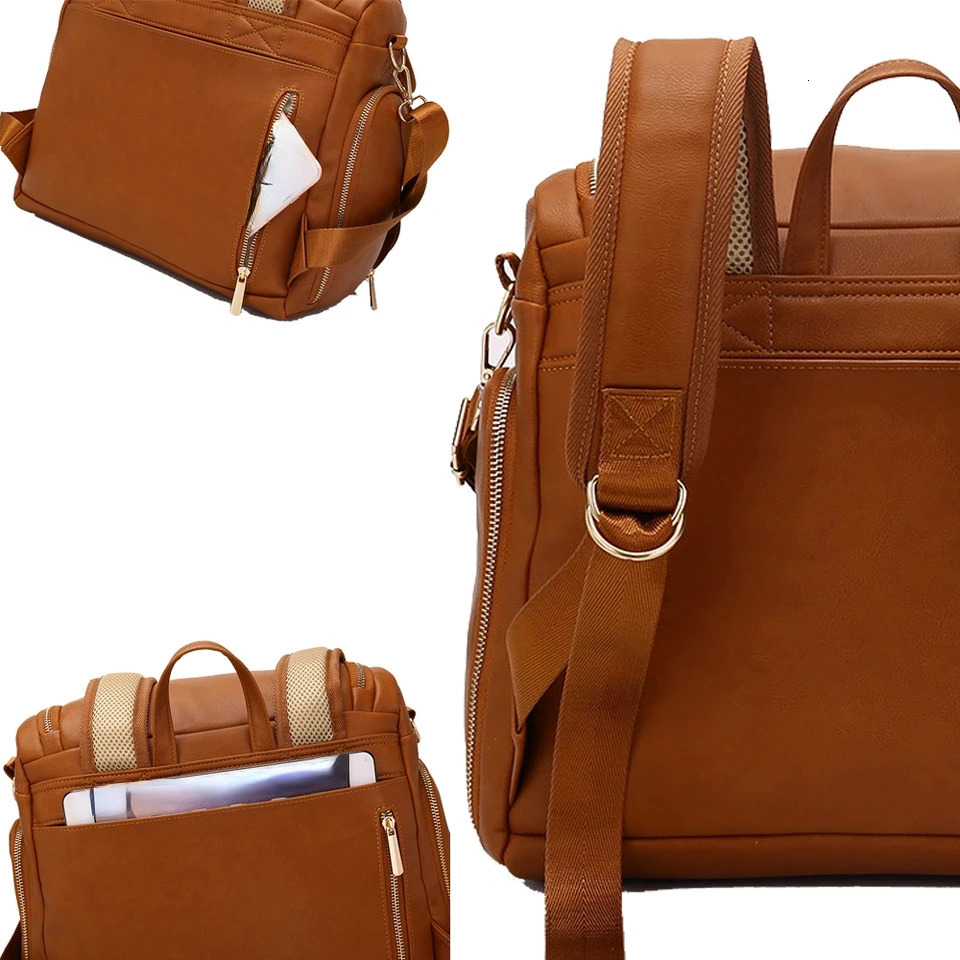 PU Leather Baby Nappy Diaper Bag BackpackChanging PadStroller StrapsInsulation bagCosmetic bag 250227