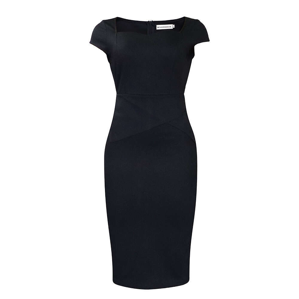 D347 European and American women's short sleeved solid color hip hing work office dress 2025 temperament versatile new trend clothing ins
