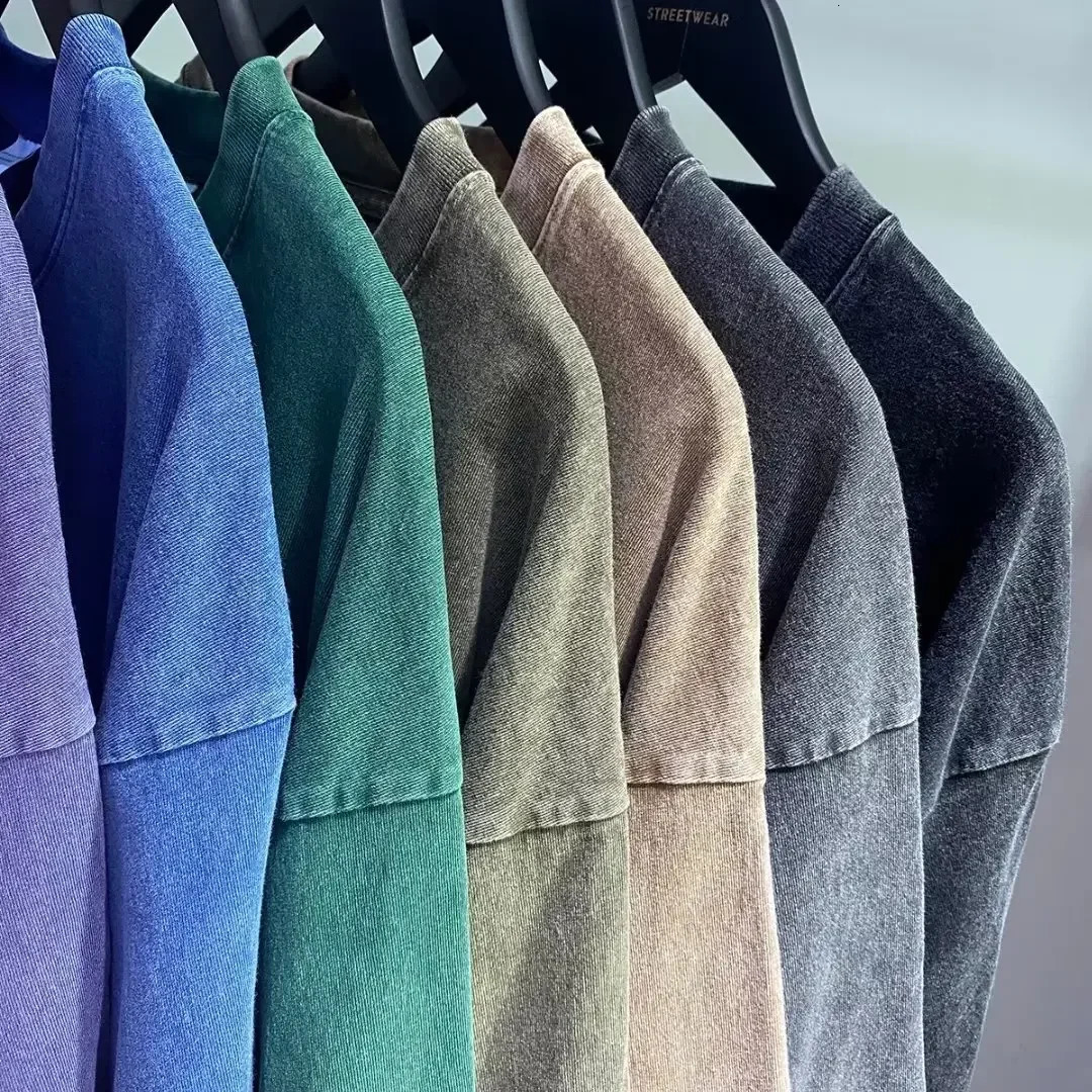 American Style Retro Heavyweight Solid Color Short Sleeved T-shirt Men Women Summer Street Trendy Washed Old Oversized Clothes 250226