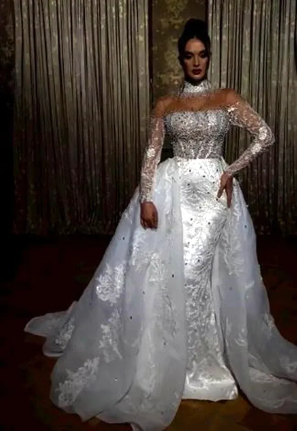 African Elegant Mermaid Wedding Dresses for Bride 2024 Off Shoulder Lace up Closure Sweep Train Beaded Bridal Gowns Customized 09