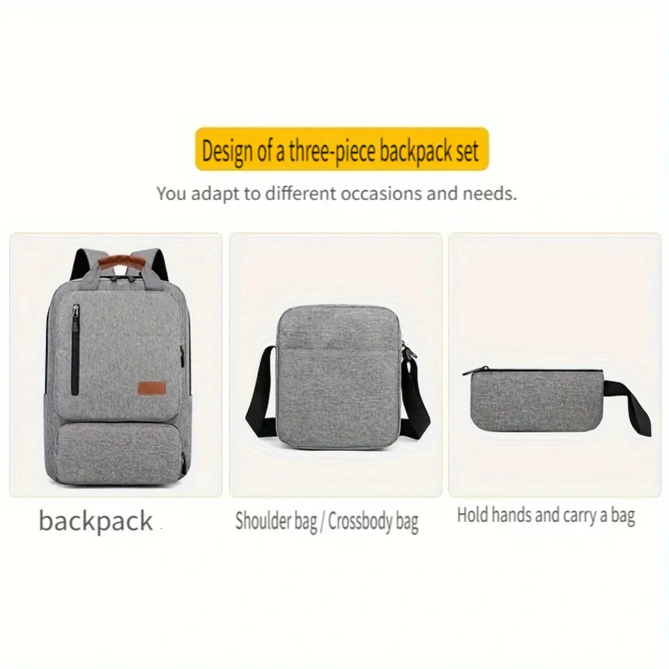Ship from US Set Backpack Large Capacity Computer With USB Charging Port Crossbody Bag Clutch 250227FBB
