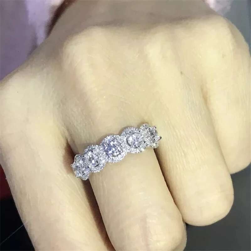 New Women's Sterg Sier Wedding Band Bg Zircon Stone Bridal Promise S Rings Anniversary Ring Trendy Jewelry
