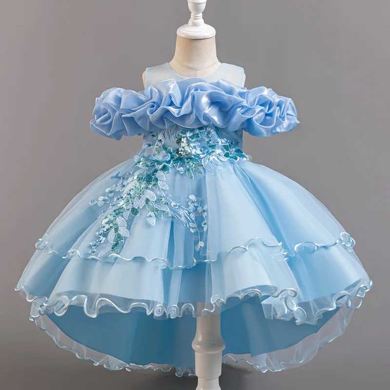 Girl's Dresses 3-10 Years Girls Tailing Dress Summer Sequins Sleeveless Kids Wedding Dresses Birthday Party Performance Costumes For Girl Y250227